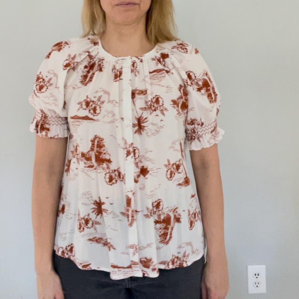 Madewell Smocked Button Down Top in Paradise Voile